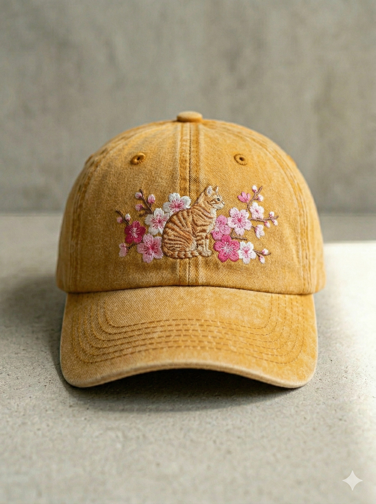 Orange Cat and Flowers Embroidered Cap - view 2