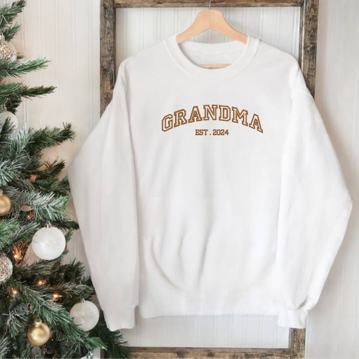 Custom Grandma Sweatshirt With Date – Personalized Embroidered Gift
