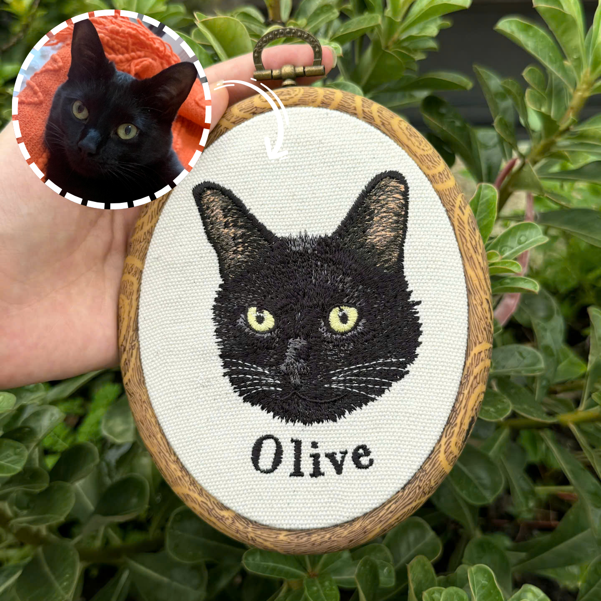 Custom Pet Embroidery Hoop – Personalized Dog or Cat Portrait – Wall Art – Pet Memorial Gift – Machine Embroidered Wall Decor