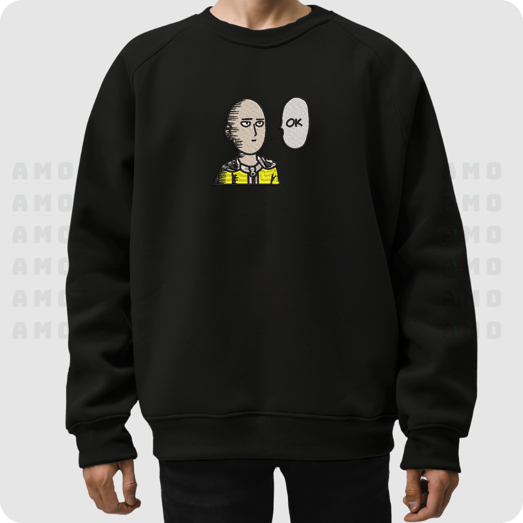 One Punch Man Saitama Anime Embroidered Sweater AMOEMBROIDERY