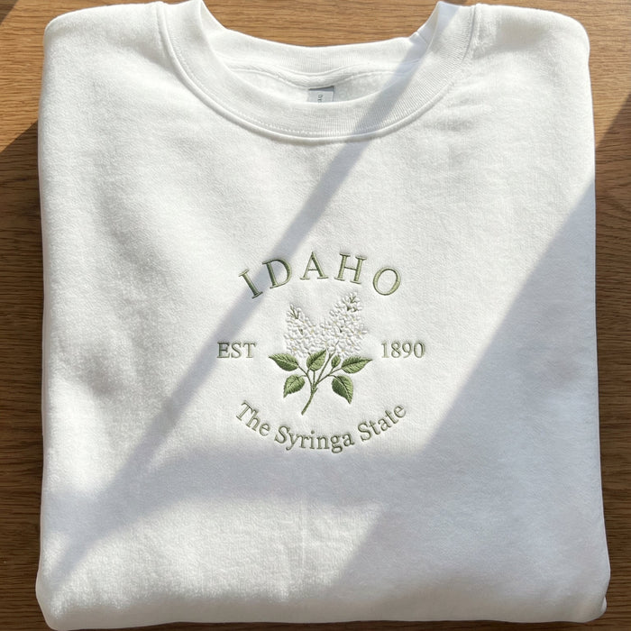 Idaho Syringa Embroidered Sweatshirt Botanical Crewneck