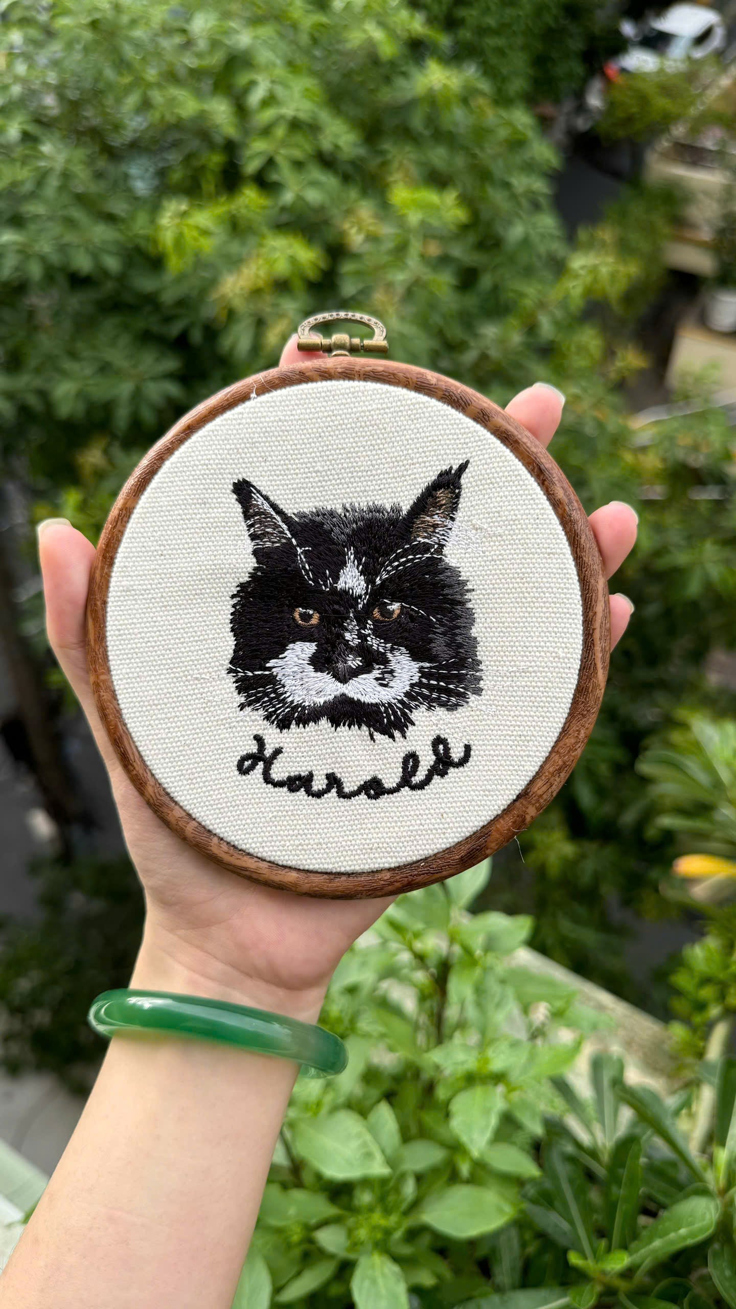 custom cat embroidery portrait for wall decoration