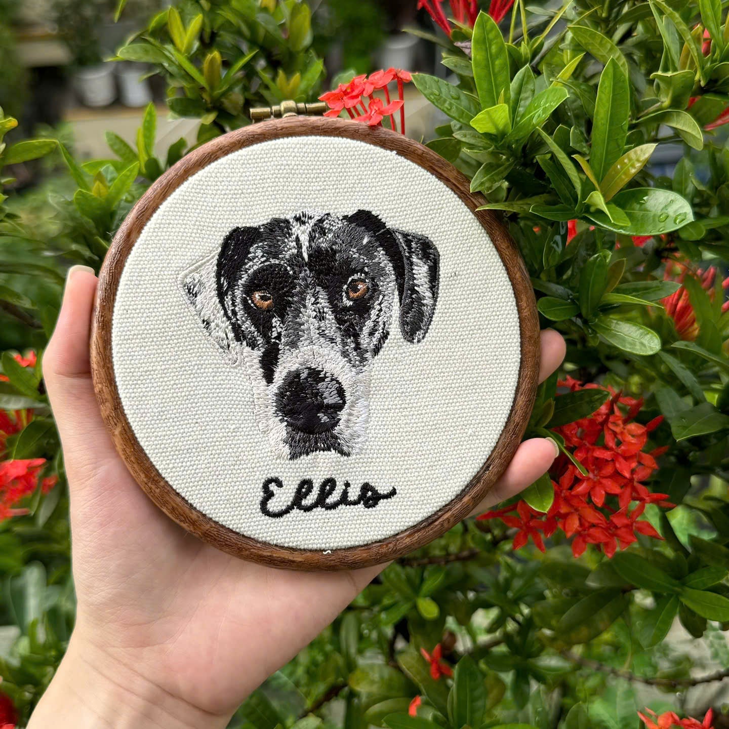dog cat embroidered portrait hoop rustic wall decor