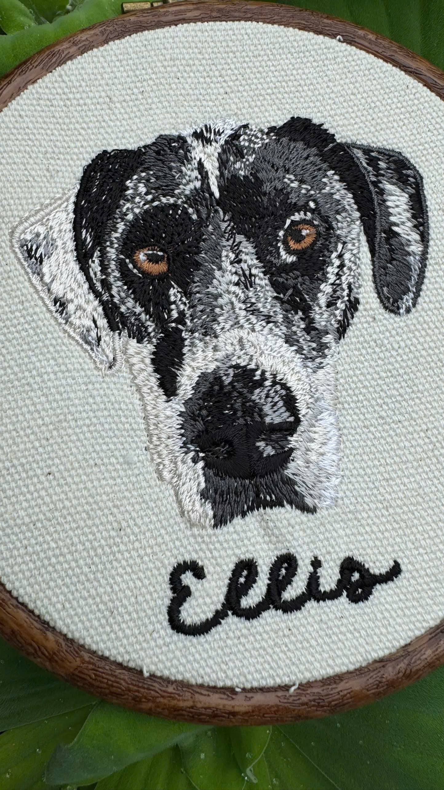 embroidered pet face hoop wall art handmade