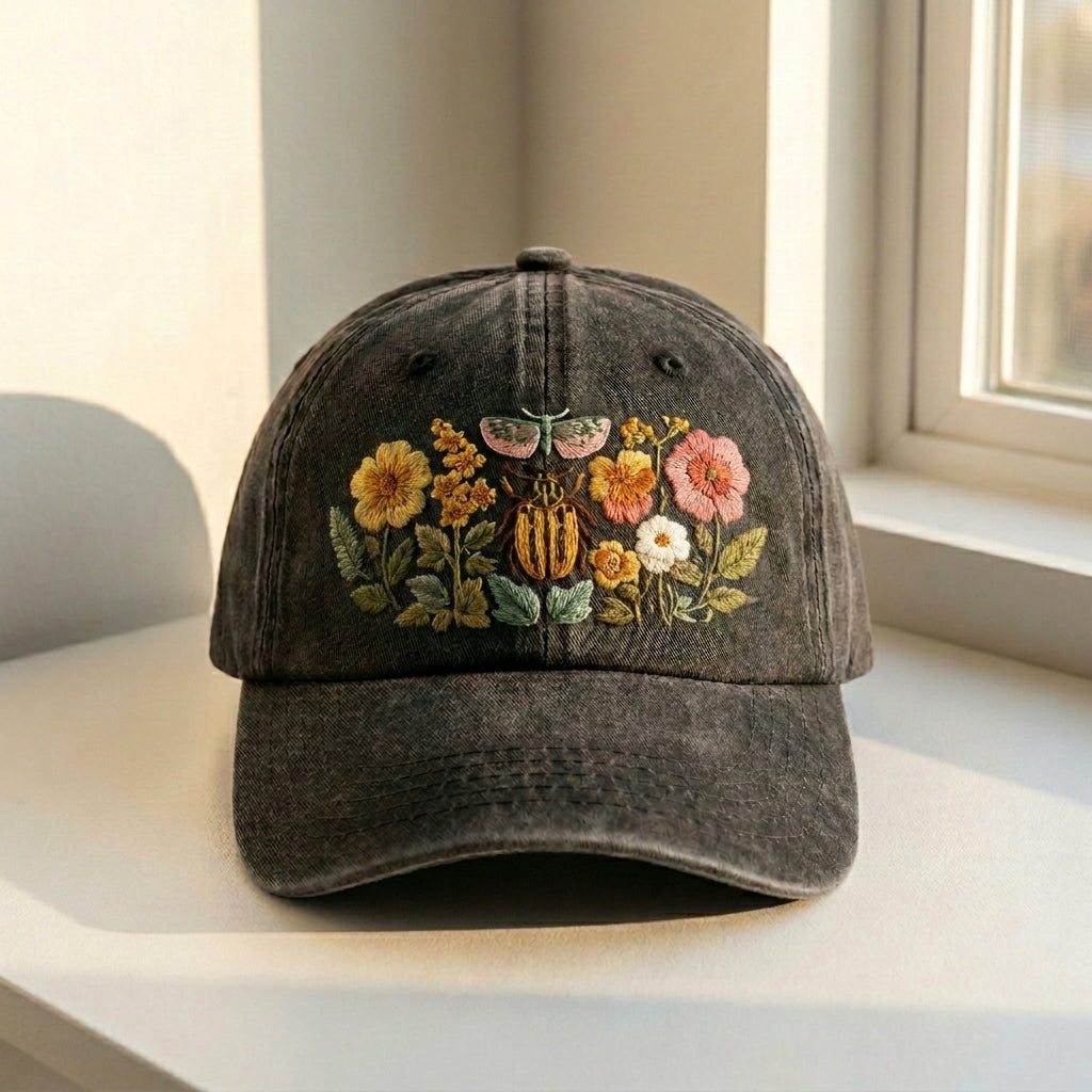 Personalized Insects and Leaves Embroidered Cap – Unique Style - photo 1