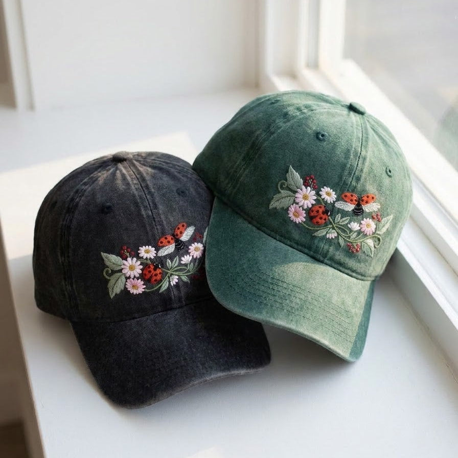 Floral Ladybug Embroidered Cap - view 2