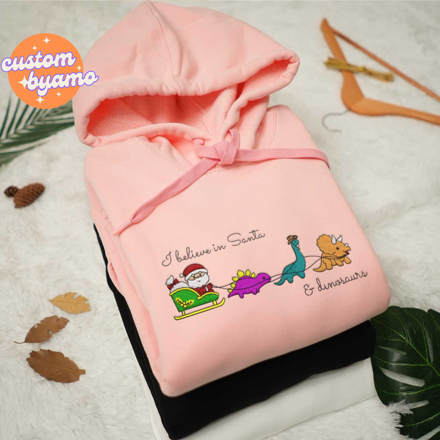 I Believe In Santa And Dinosaurs Embroidered Sweater/Hoodie