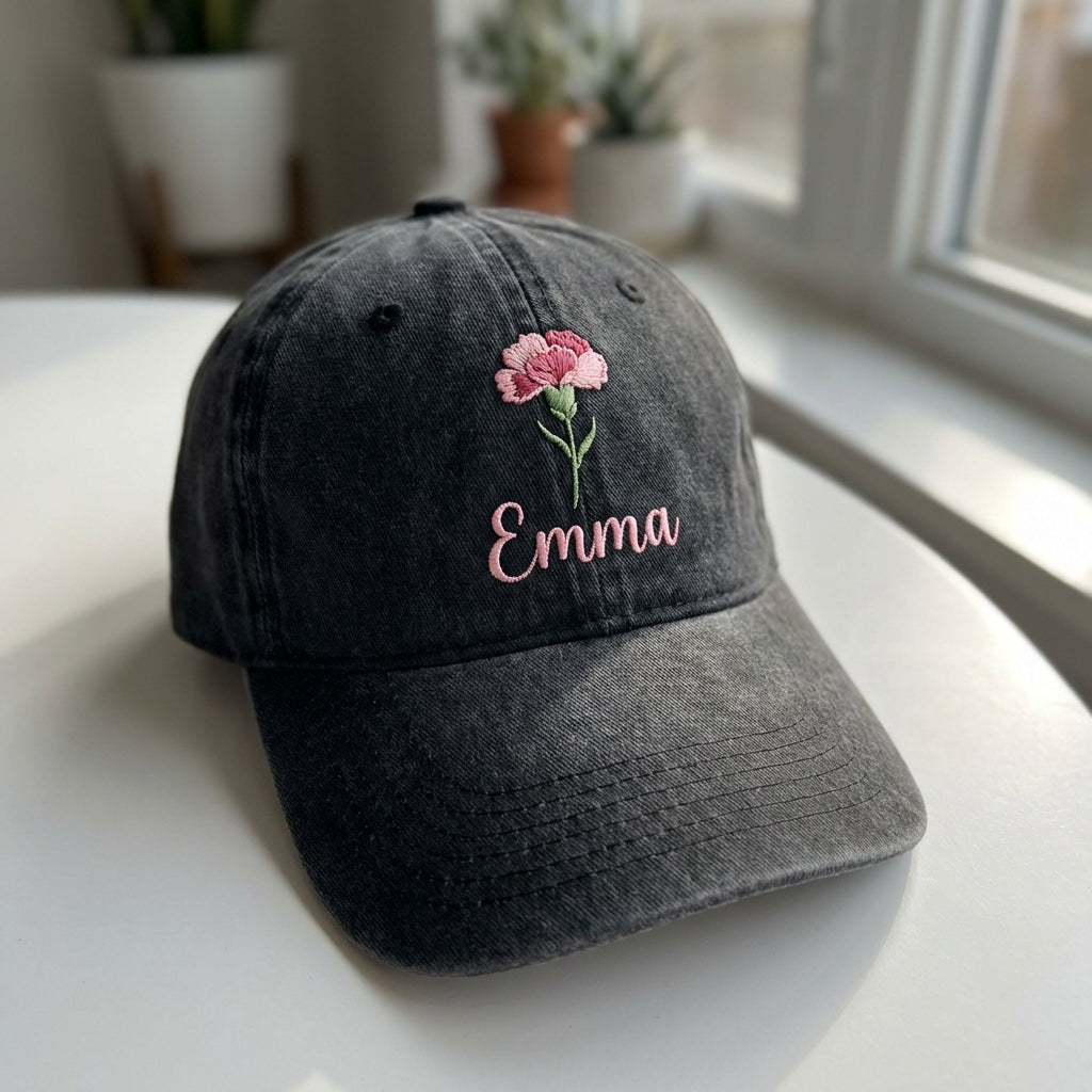 Birth Flower Embroidered Cap – Custom Gift for Mom - photo 2