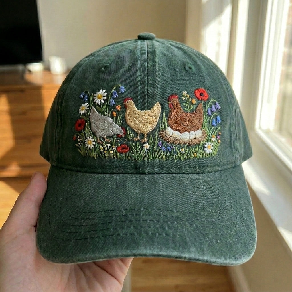 Cute Chicken Trio Embroidered Cap – Trendy Farmhouse Style - photo 3