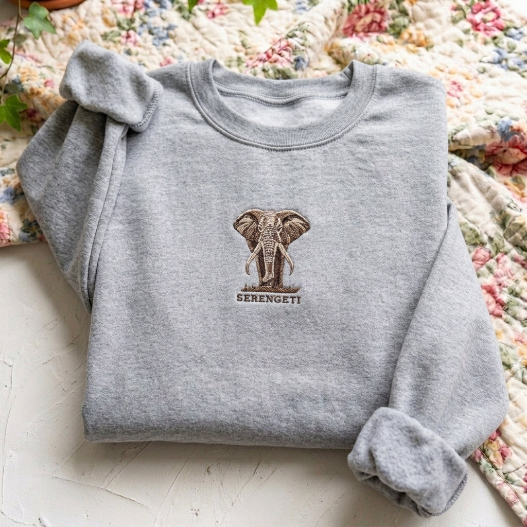 Serengeti Elephant Embroidered Sweater – Trendy Streetwear - photo 4