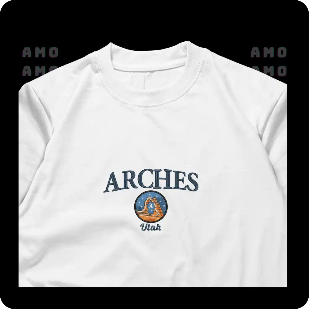 Arches Utah embroidered t-shirt front view