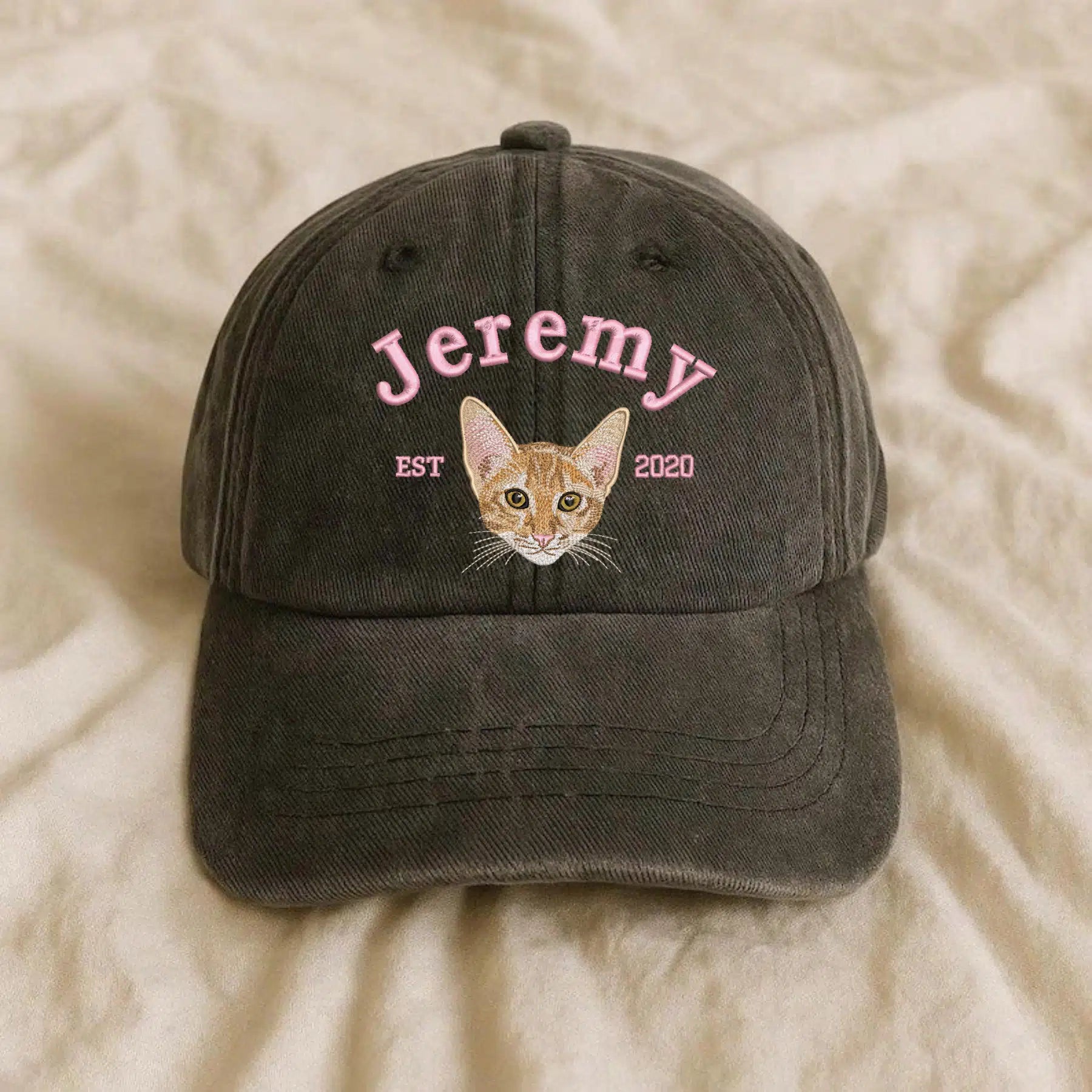 Custom Pet Embroidered Dad Hat – Personalized Cat & Dog Portrait Cap from Your Photo | Unique Gift for Pet Lovers