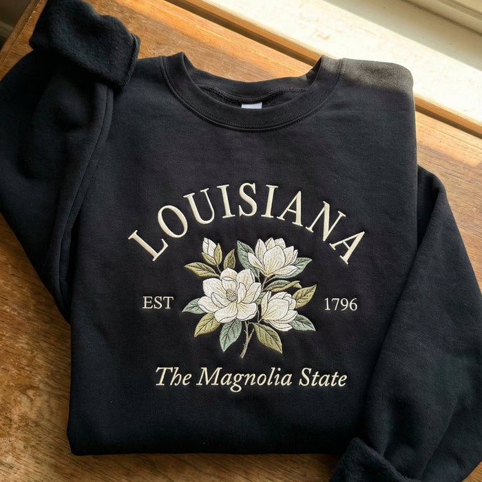 Louisiana Magnolia Embroidered Sweatshirt – State Flower Botanical Gift Unisex Crewneck