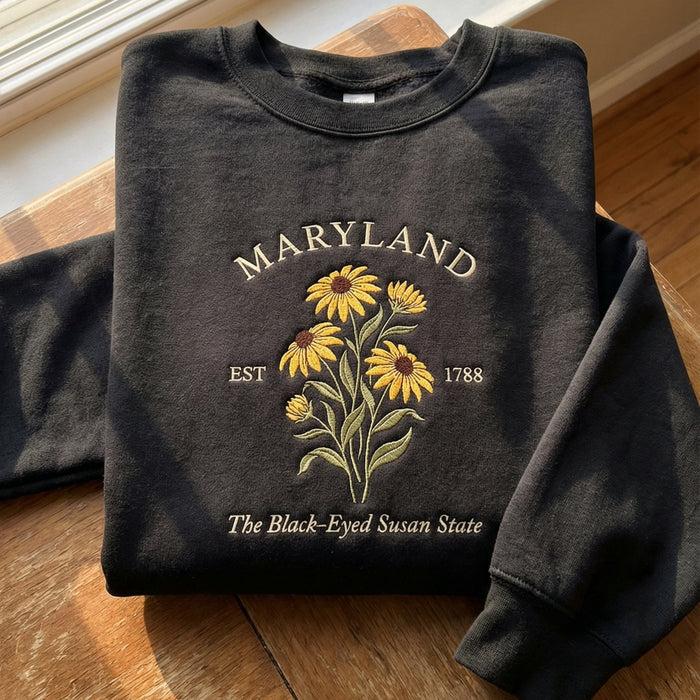 Maryland Black-Eyed Susan Embroidered Sweatshirt – State Flower Botanical Gift Unisex Crewneck
