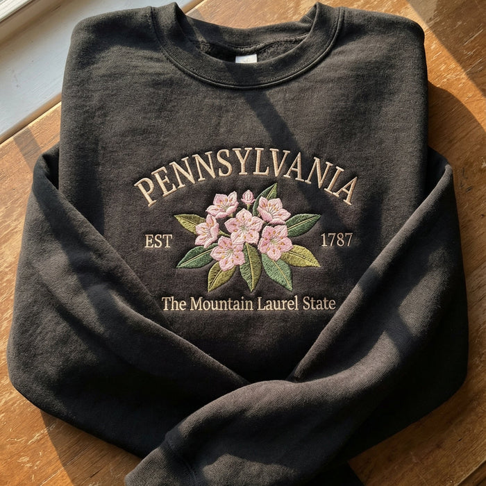 Pennsylvania Mountain Laurel Embroidered Sweatshirt – State Flower Botanical Gift Unisex Crewneck