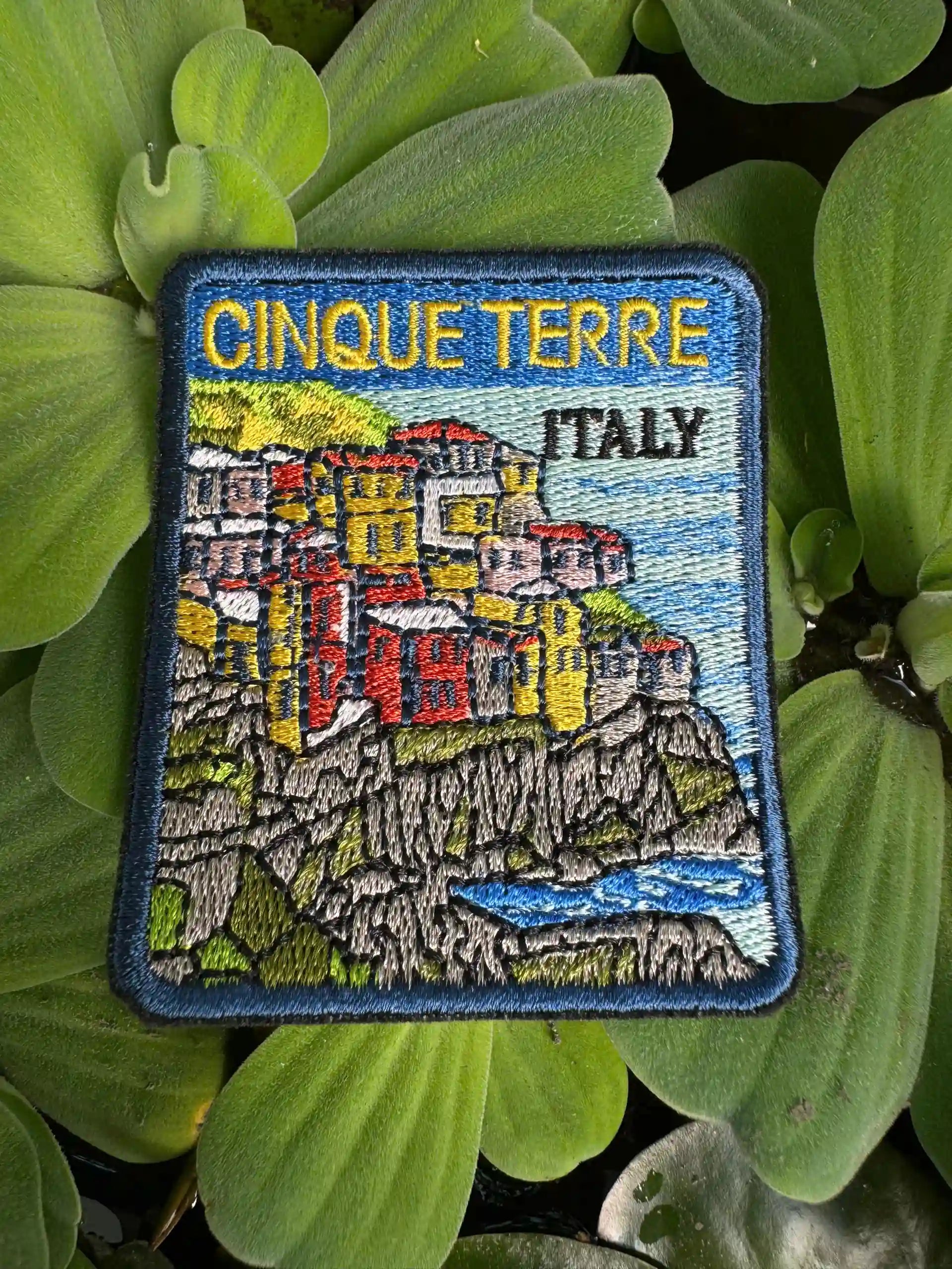 Cinque Terre embroidered patch with Italian coastal village design