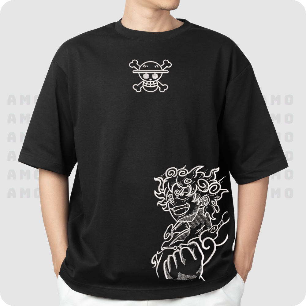 gear 5 luffy t shirt Luffy Gear 5 One Piece Embroidered T-shirt – Anime Embroidery Fan Art – AMOEMBROIDERY