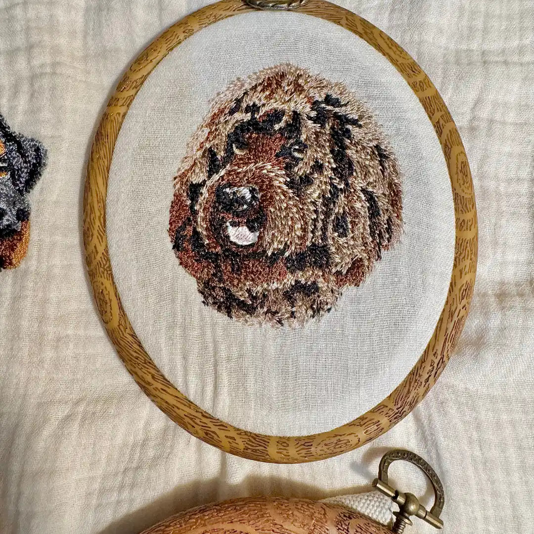 Pet face embroidery decor framed in hoop