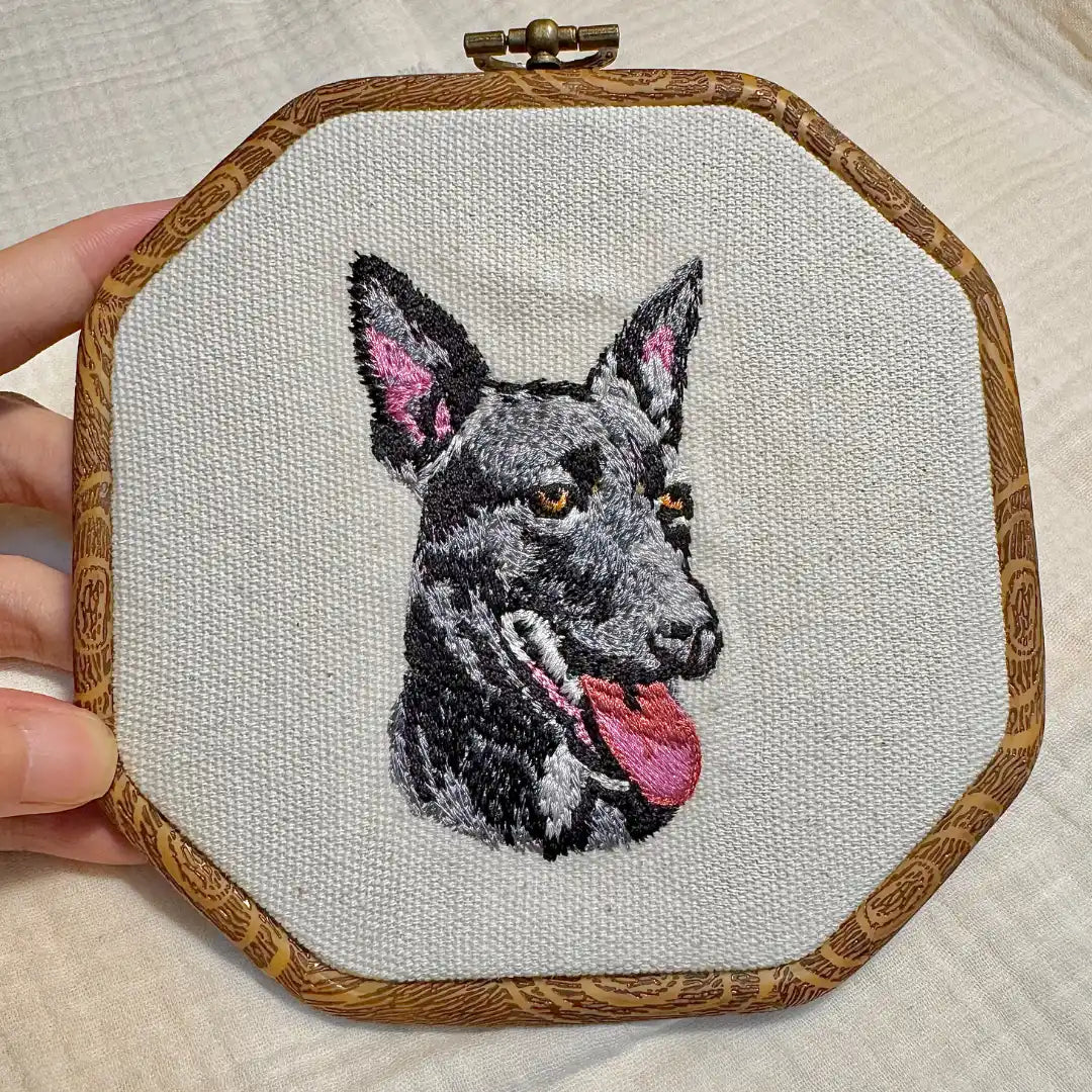 Custom pet memorial embroidery hoop