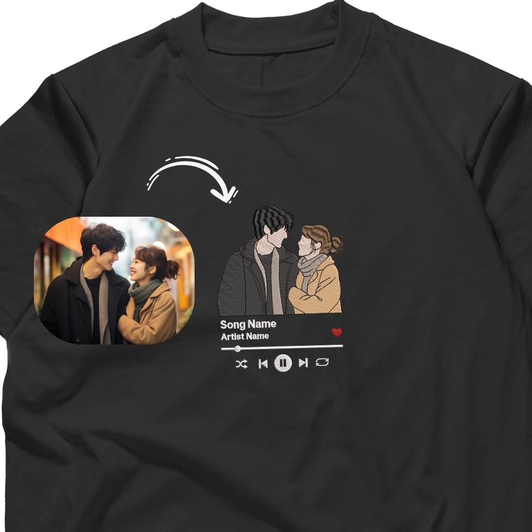 Custom embroidered t-shirt from your couple photo
