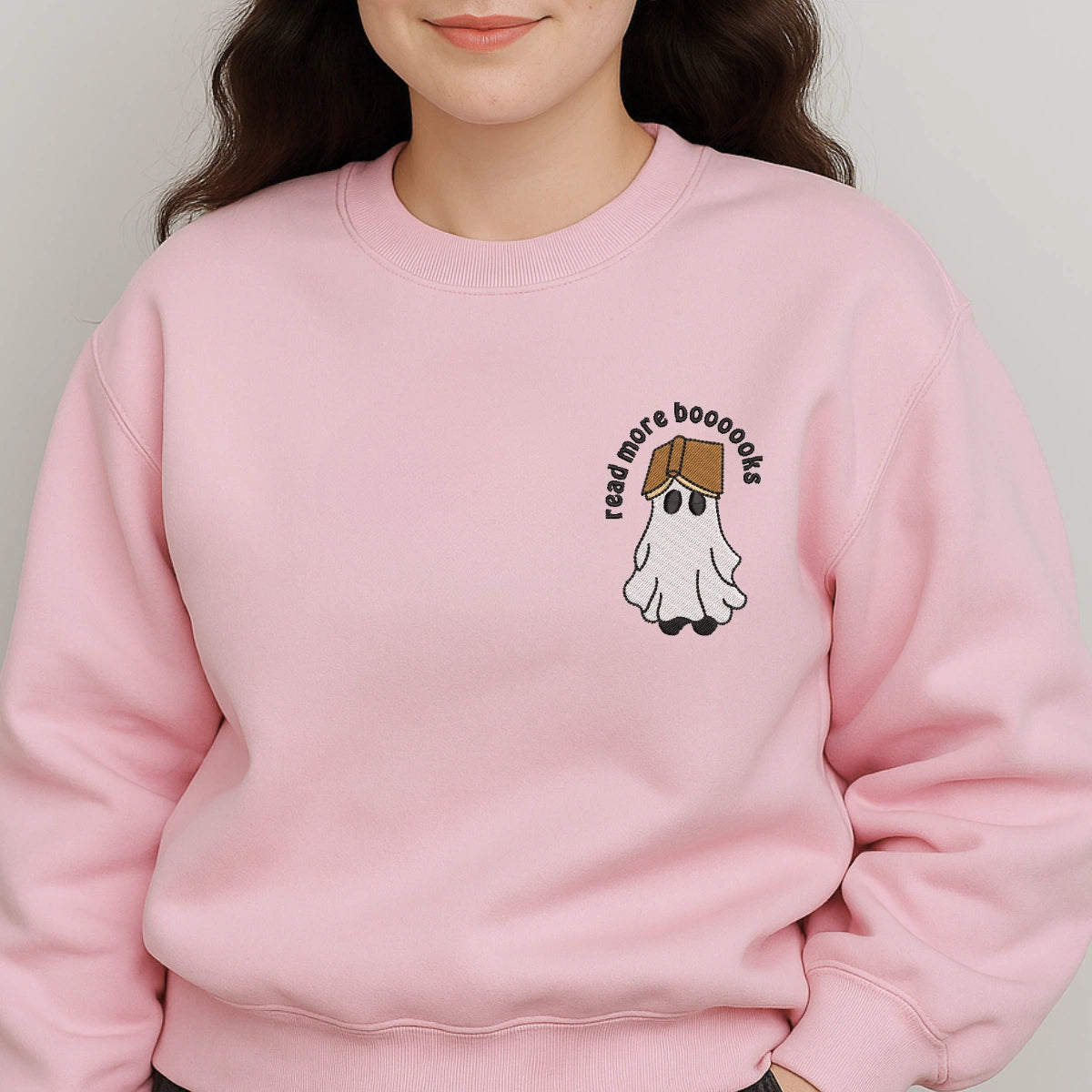 Cute ghost embroidered crewneck sweater