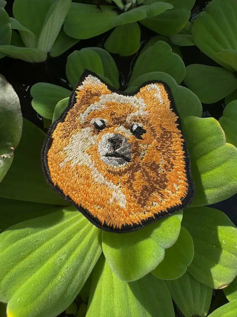 Embroidered Pomeranian patch close-up