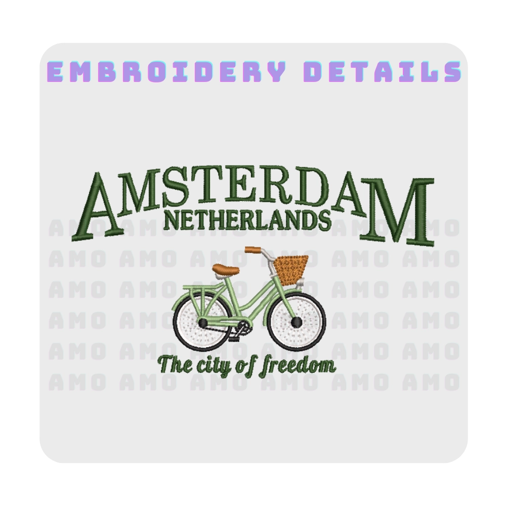 Flat lay of minimalist Amsterdam embroidered tee