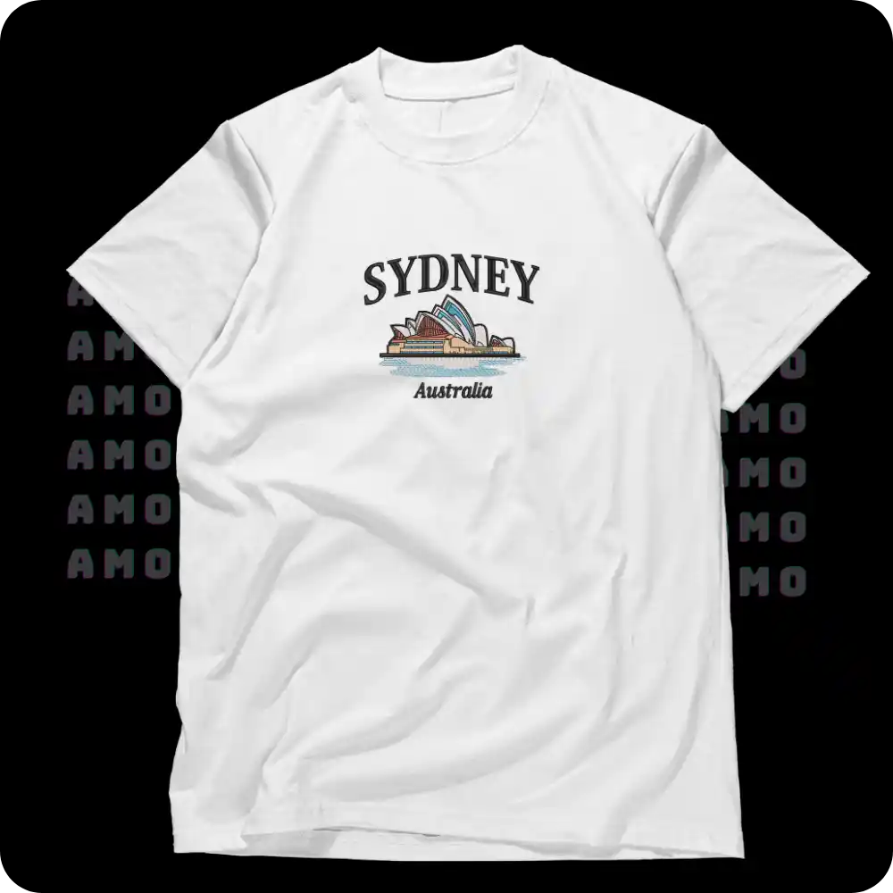 Folded Australia city tee with embroidery visible