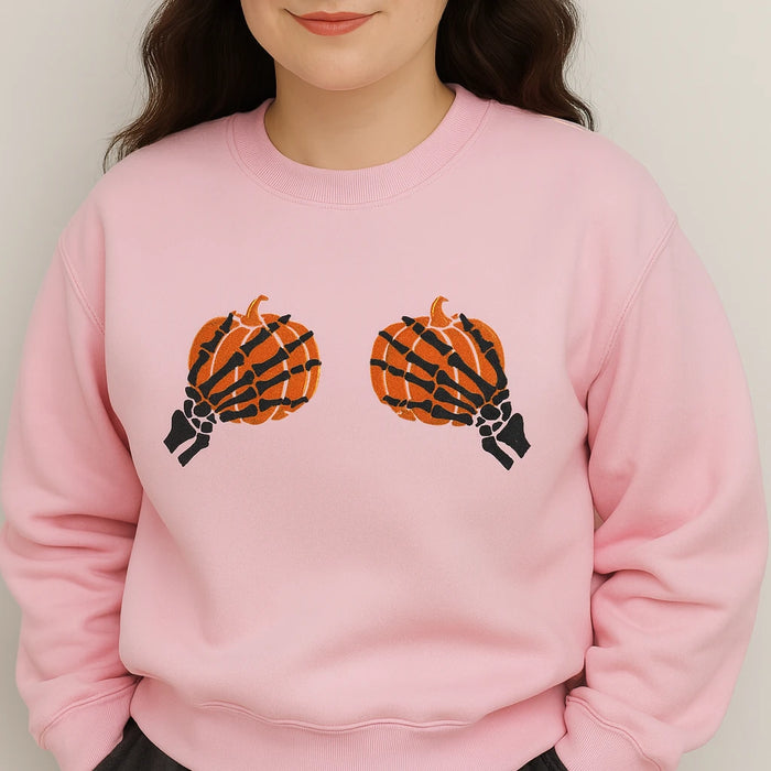 Skeleton Hands Pumpkin Sweatshirt β Funny Halloween & Fall Cozy Unisex Pullover