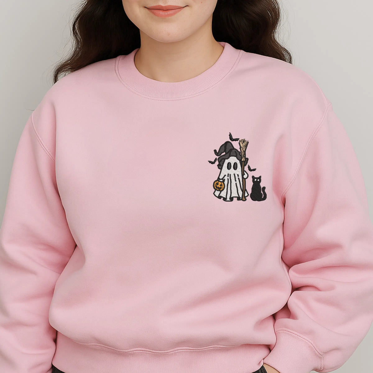 Ghost with broom and black cat sweatshirt