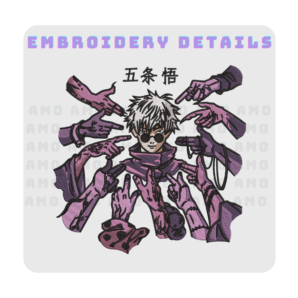 Gojo Satoru Jujutsu Kaisen Embroidered T-Shirt, Hoodie & Sweater – Anime Streetwear for Otaku Fans