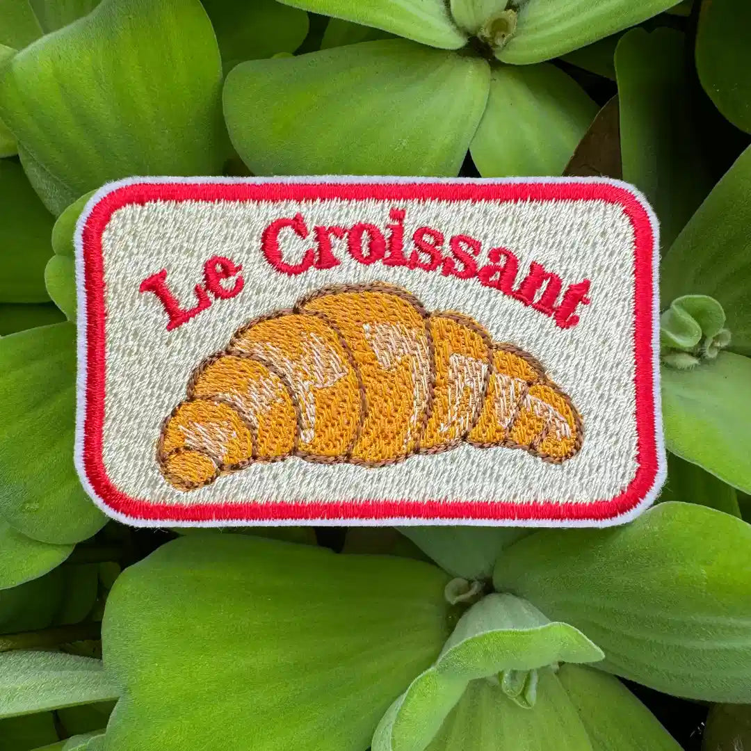 Embroidered iron-on croissant patch – French pastry design