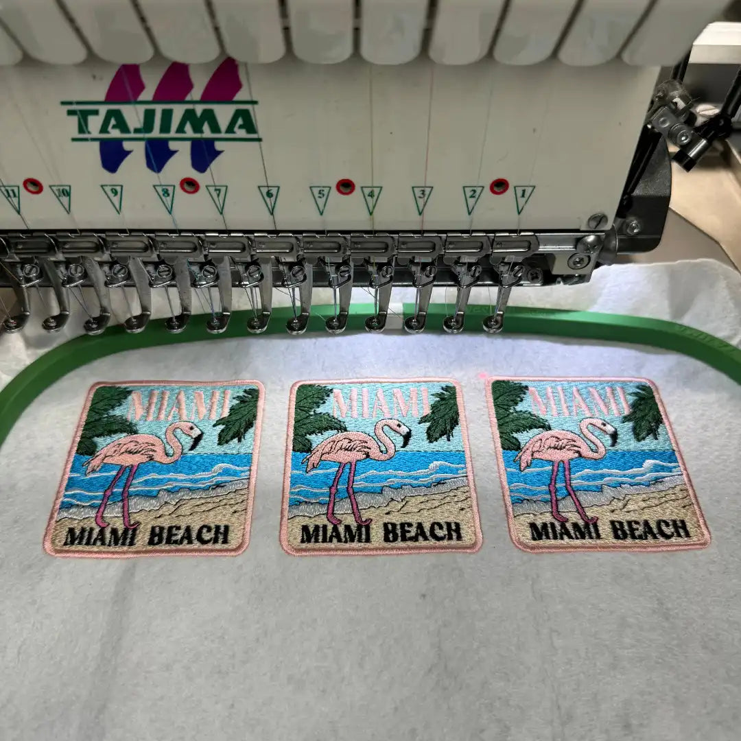 Miami Beach patch with palm trees and ocean view embroidery
