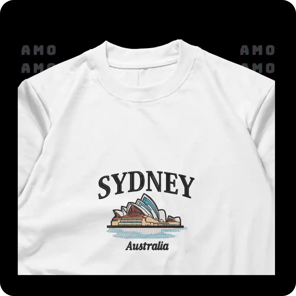Minimalist Sydney embroidered tee flat lay