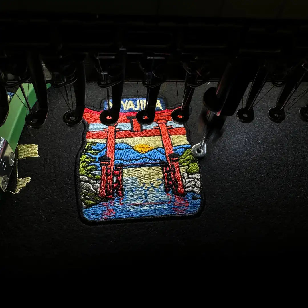 Miyajima patch with red Torii gate embroidery, Japan island travel badge