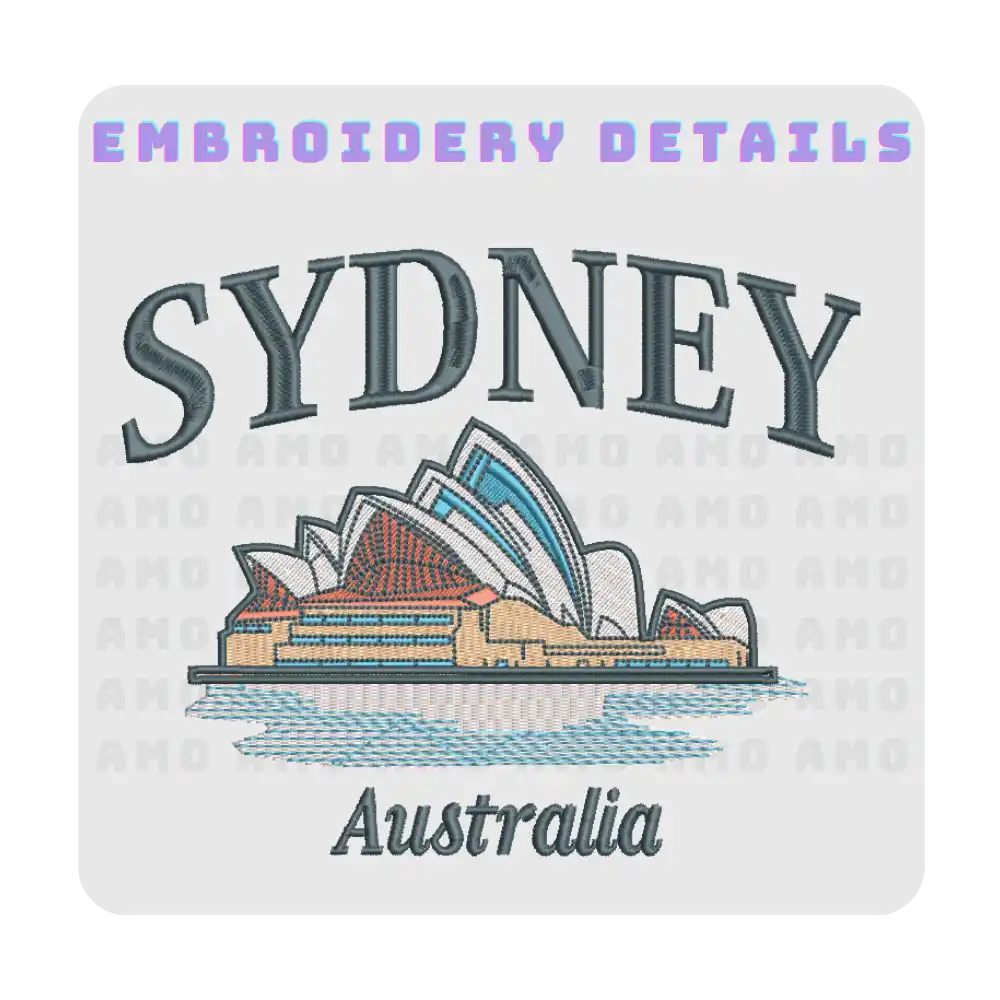 Model wearing Sydney embroidered shirt on street