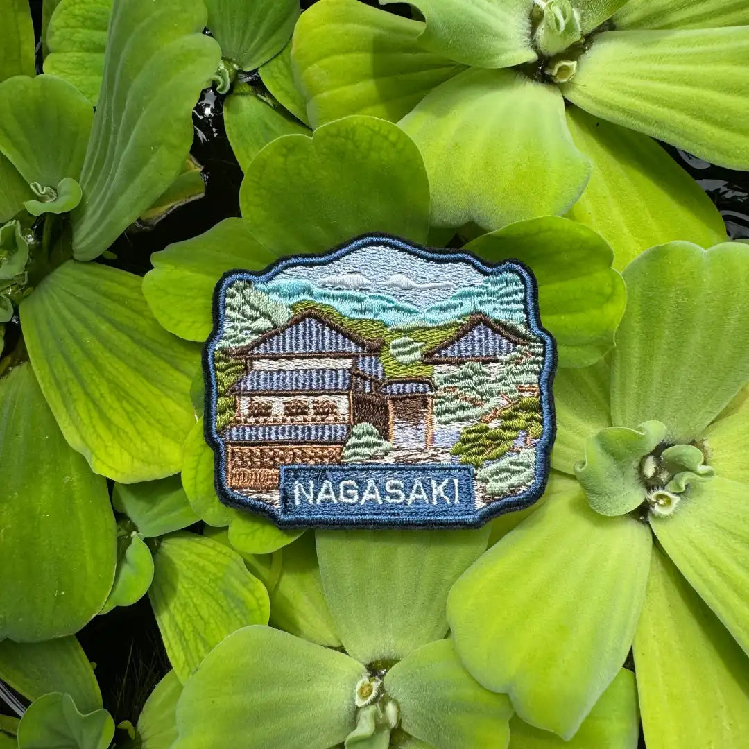 Nagasaki patch displayed with other Japanese city patches – aesthetic embroidered appliques