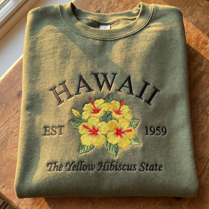 Hawaii Hibiscus Embroidered Sweatshirt Crewneck