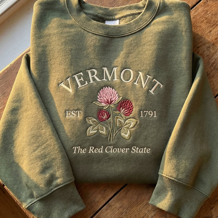 Vermont Red Clover Embroidered Sweatshirt – State Flower Botanical Gift Unisex Crewneck