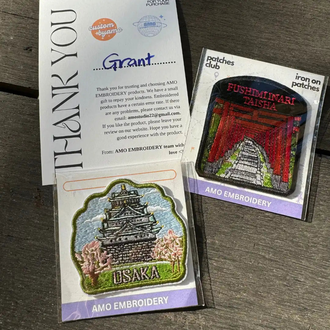 Osaka embroidered patch on hand – perfect for bags, jackets, and hats