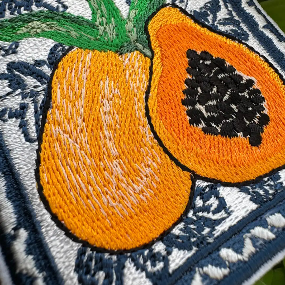 Iron-on papaya fruit patch for summer jackets and bags