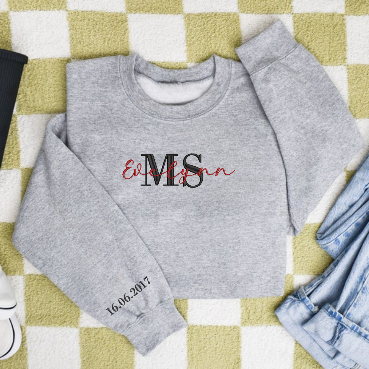 Personalized bride sweatshirt with Mrs. name stitched