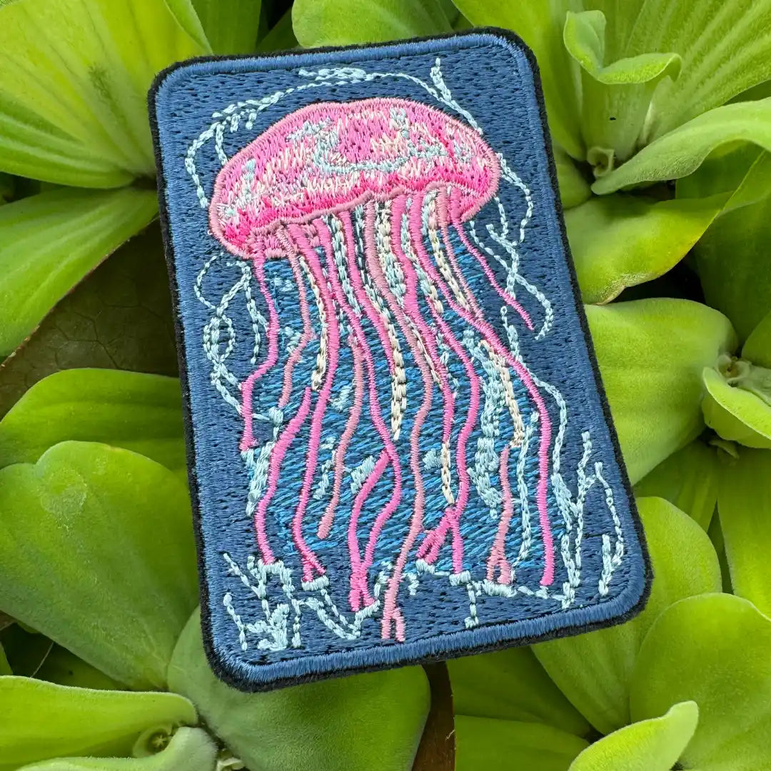 Cute pink sea creature embroidery patch for jackets