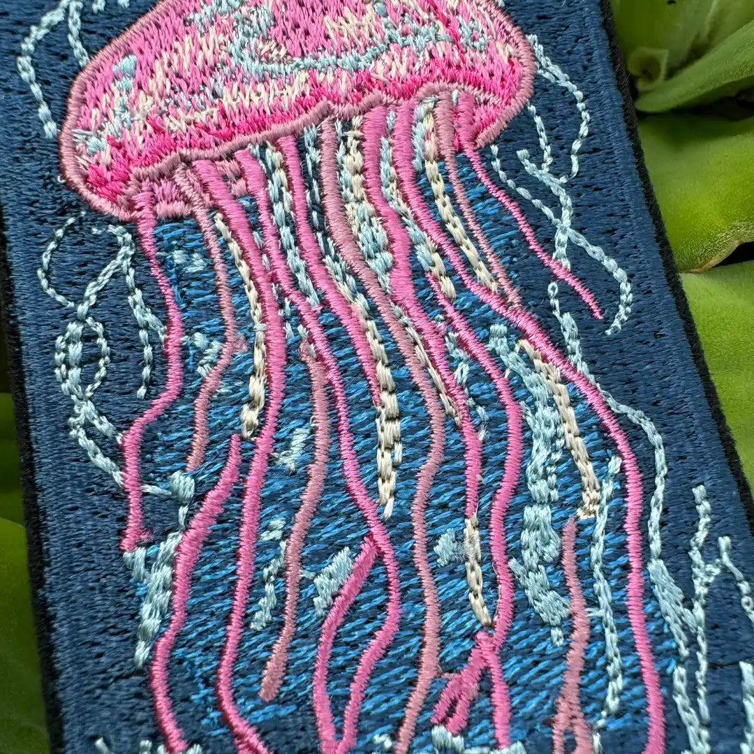 Iron-on ocean jellyfish patch with flowing tentacles