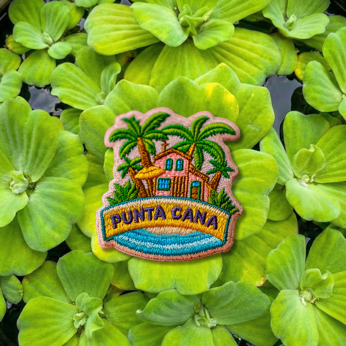 Punta Cana embroidery patch featuring tropical beach and palm trees