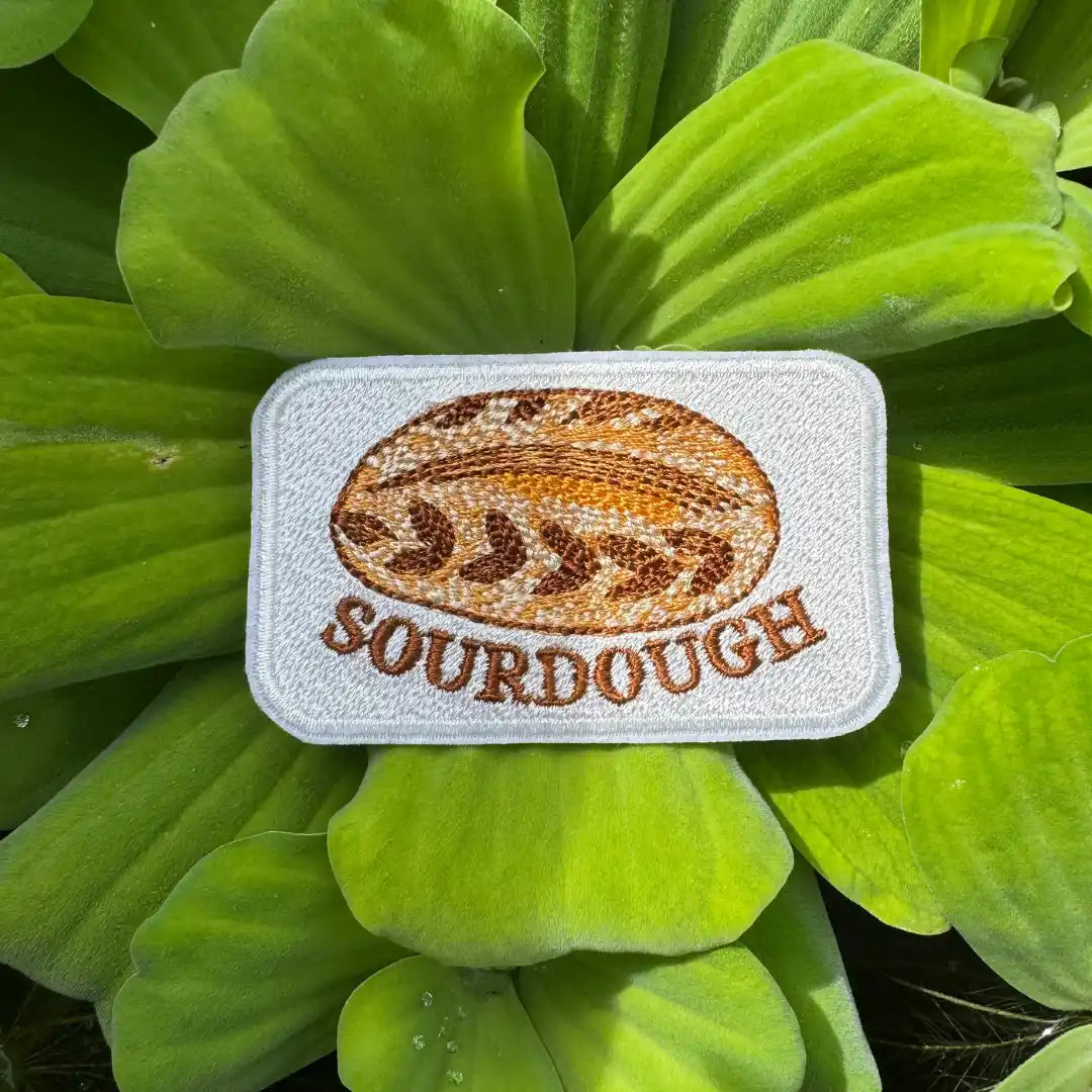 Sourdough bread embroidered patch close-up