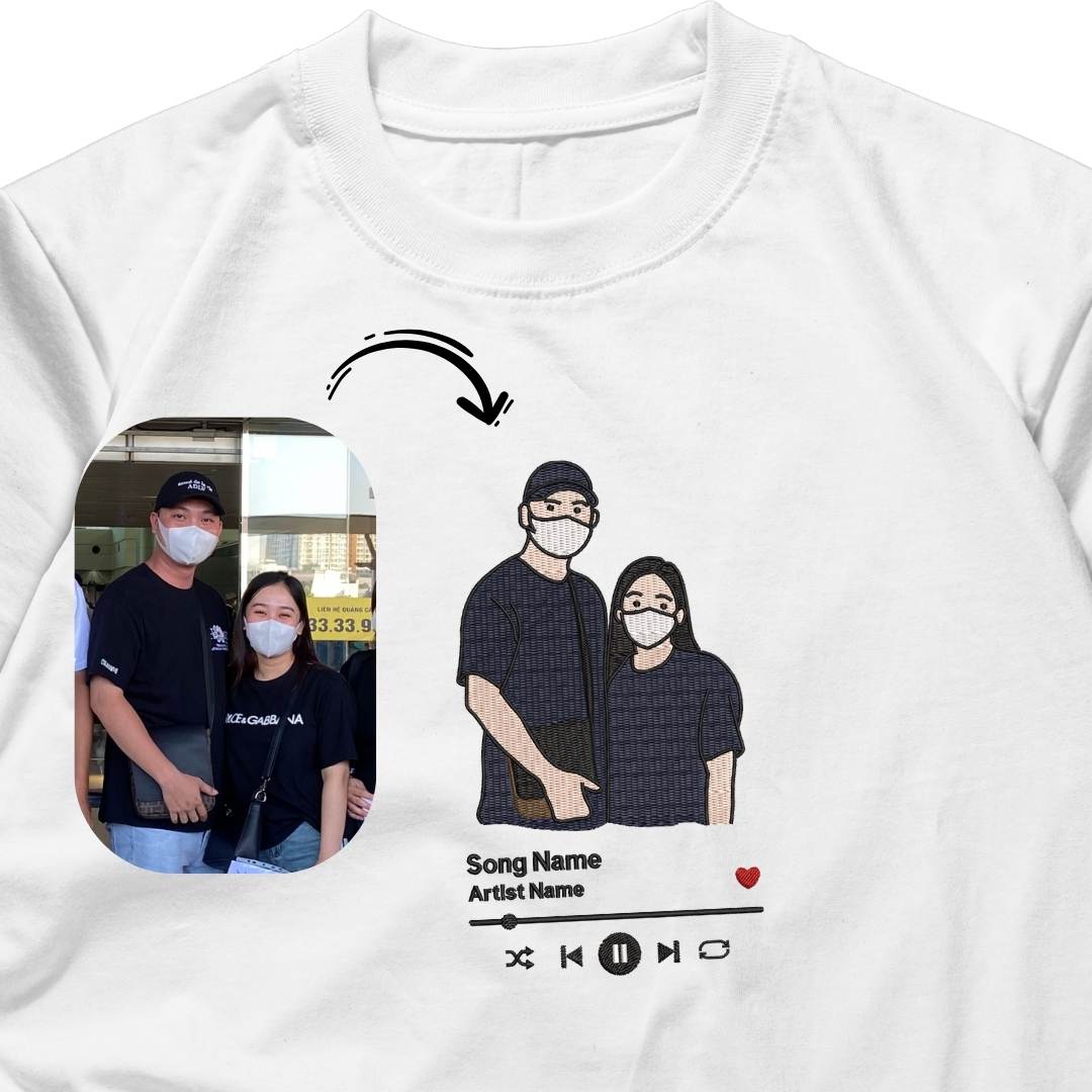 T-shirt showing real photo turned into thread art