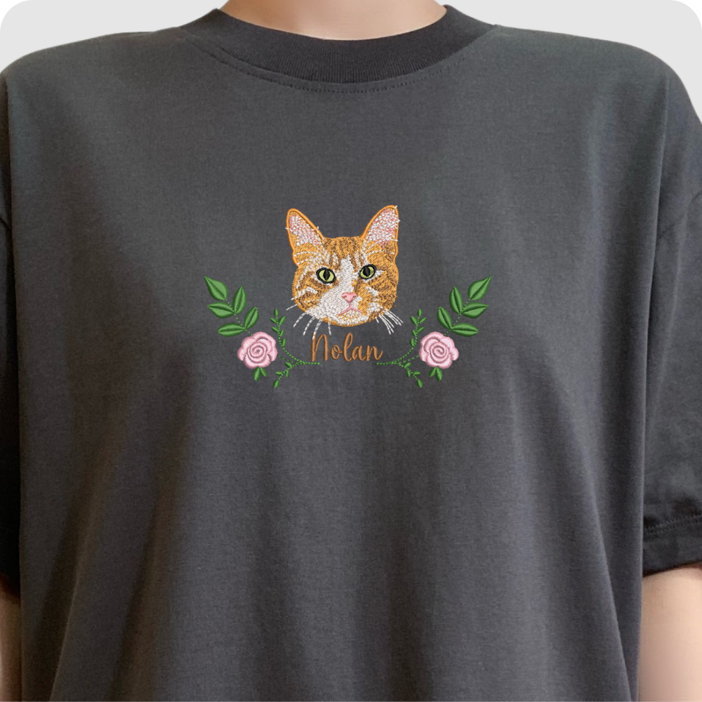 Unisex t-shirt with custom embroidered pet face