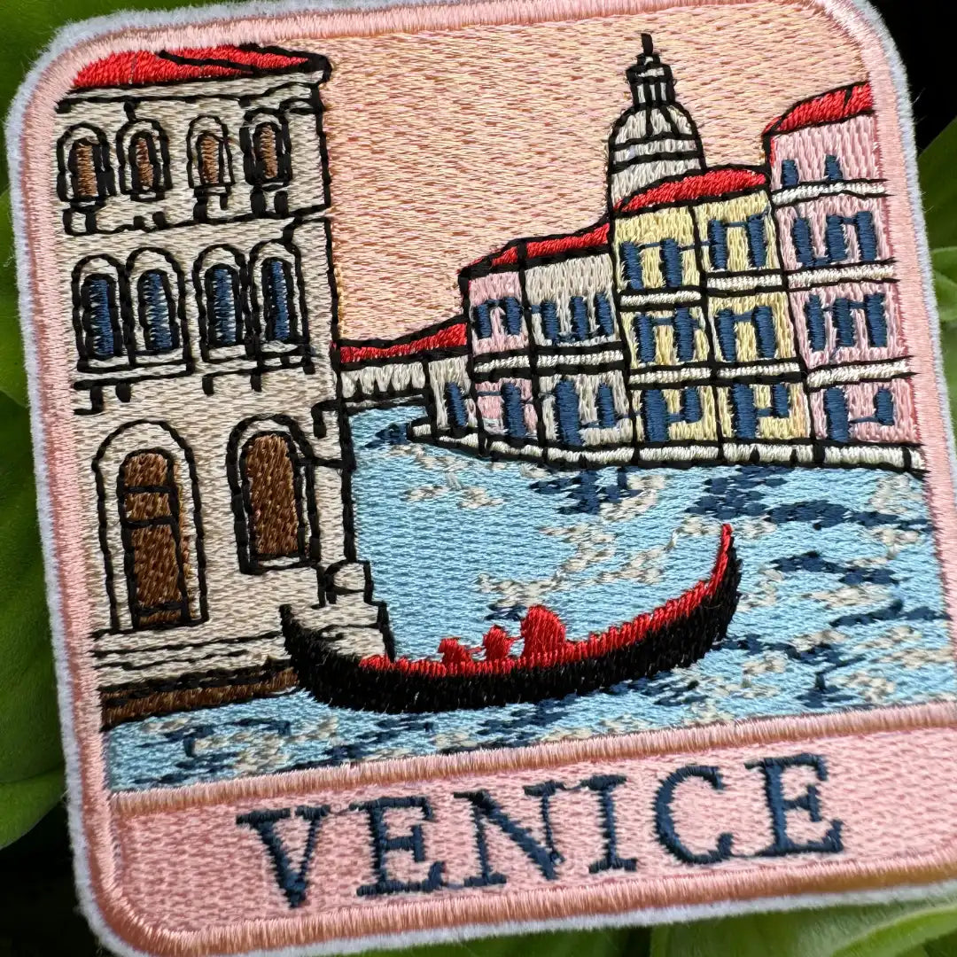 Venice patch sewn on canvas backpack – Italian travel souvenir embroidery