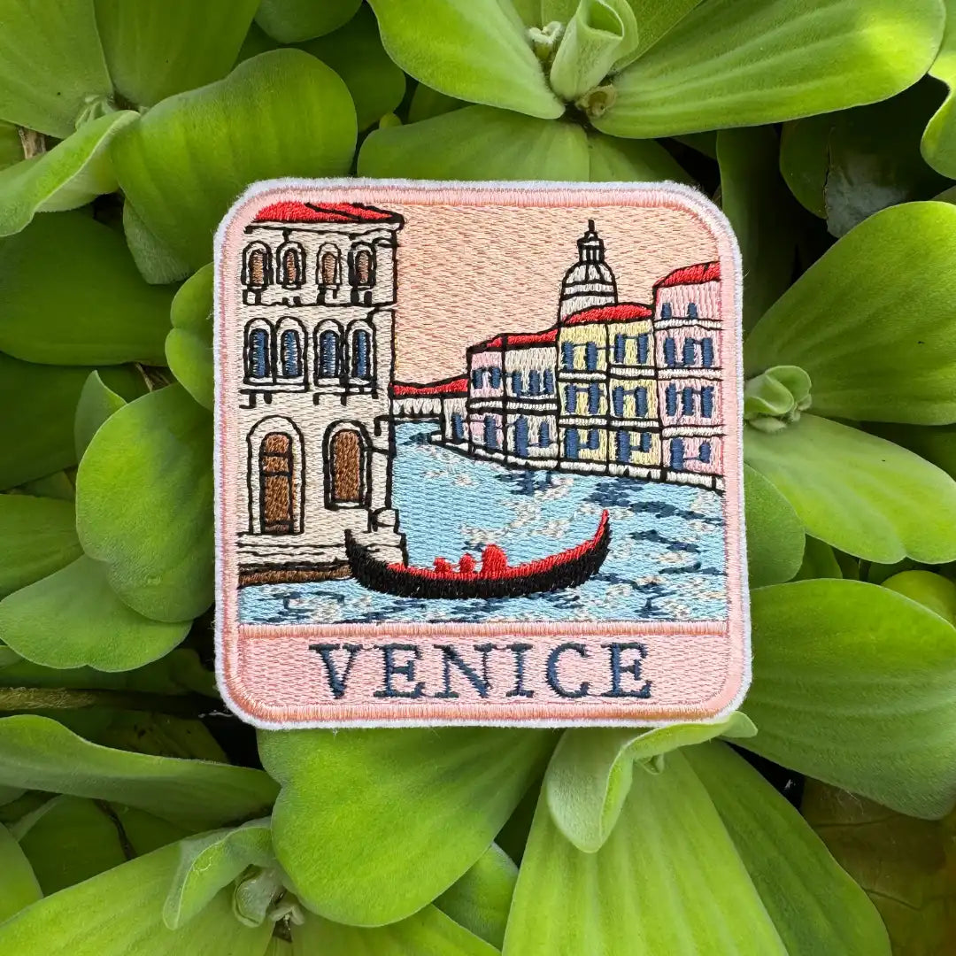 Close-up of Venice Italy patch – embroidered iron-on badge with detailed stitches